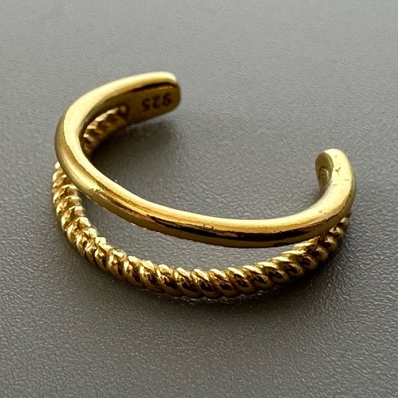 14K Gold Vermeil Double Band Ear Cuff – Rope Detail No Piercing Cuff - Picture 5 of 12